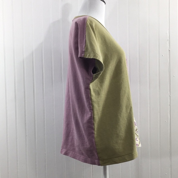 Market Place Purple Green Patchwork Mathura Tee Womens Medium Colorblock Boxy - Picture 2 of 8